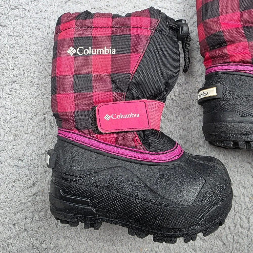 Columbia Powderbug Plus II Snow Boots Kids Size 6 Red Black Buffalo Plaid Plaid